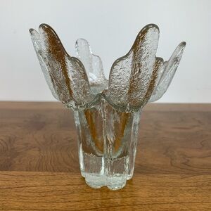 Ravenhead Cactus Lotus Flair Glass Candle Holder Ice Bark Textured Vtg MCM